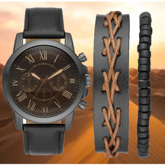 Mens 3pc Watch/Bracelet Set