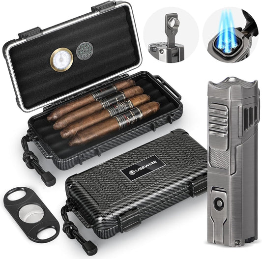 Cigar Travel Humidor and Lighter Set