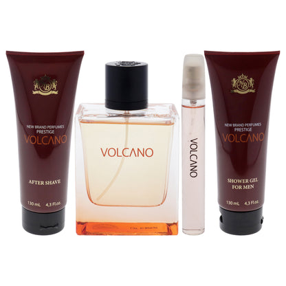 Prestige Volcano by New Brand for Men - 4 Pc Gift Set 3.3oz EDT Spray, 0.5oz EDT Spray, 4.3oz Shower Gel, 4.3oz After Shave