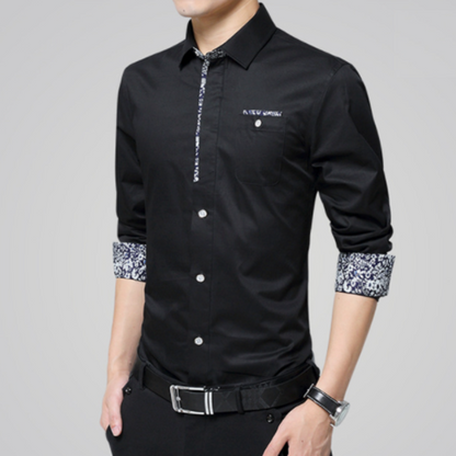 Mens Slim Fit Floral Details Sleeve Shirt