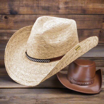 Braun Palm Leaf Western Hat