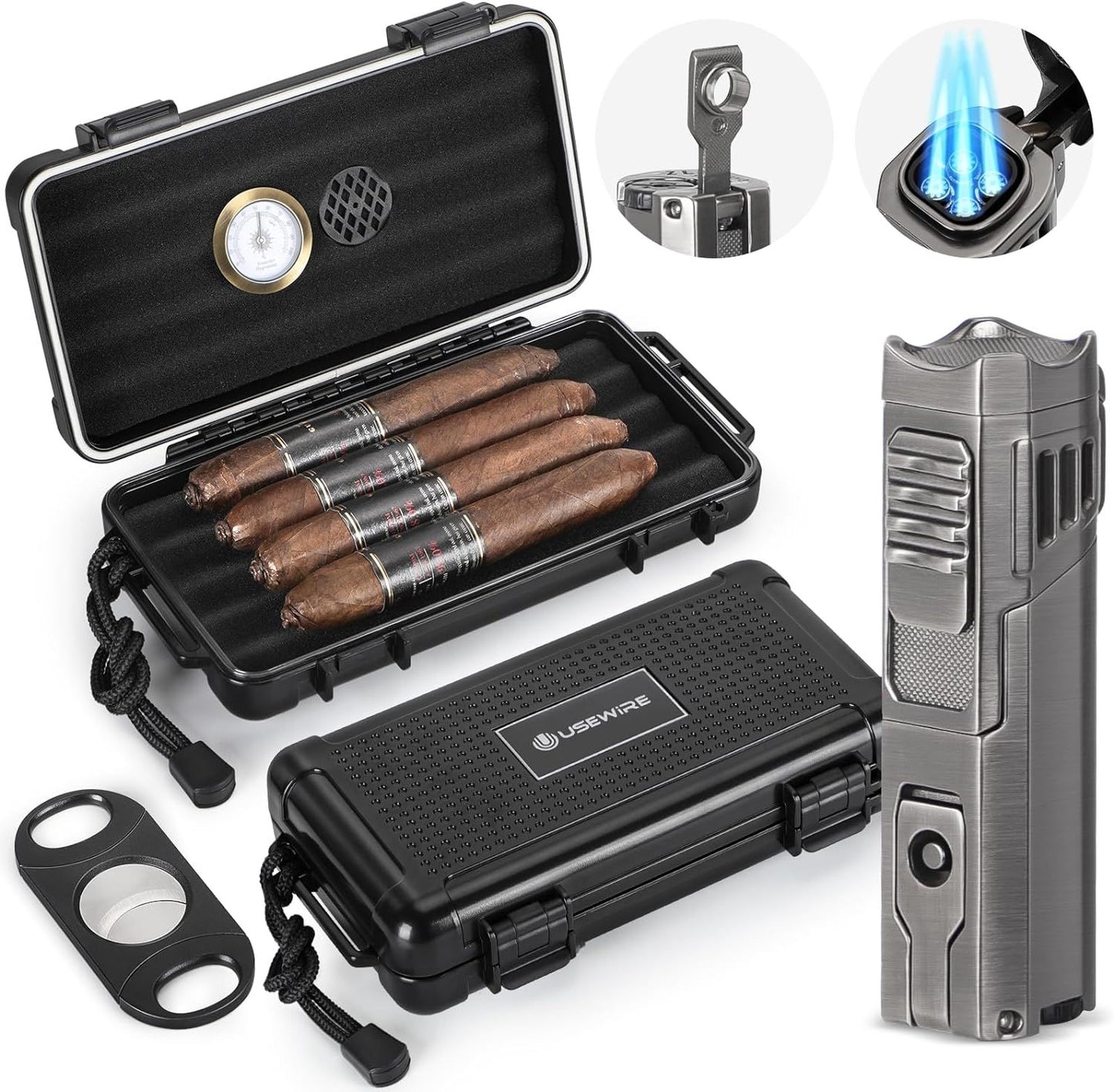 Cigar Travel Humidor and Lighter Set