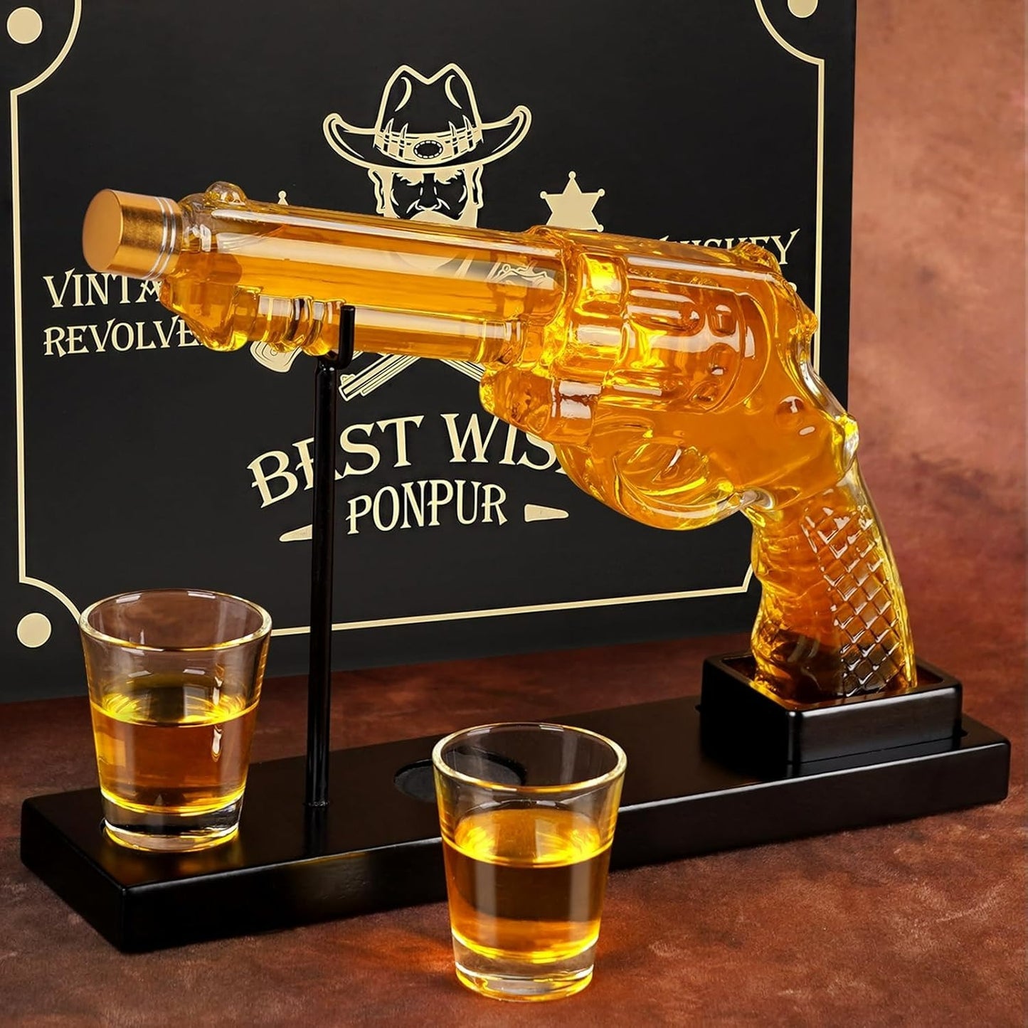 Revolver Whiskey Decanter Bar Set With Shot Glasses