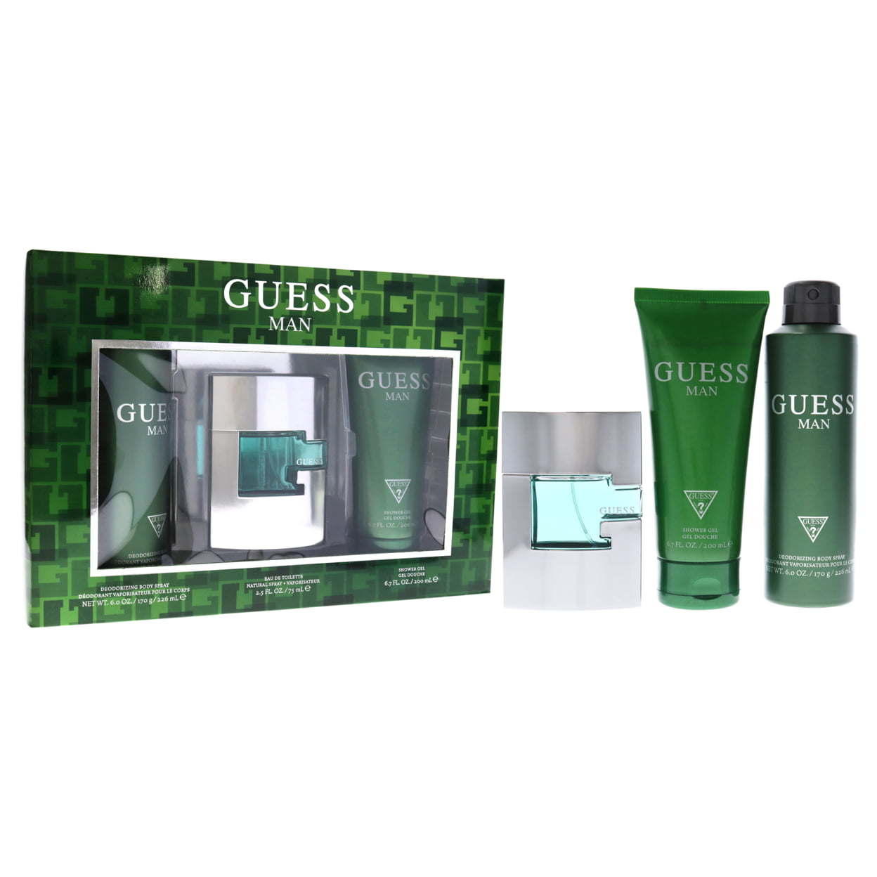 Guess Man by Guess for Men - 3 Pc Gift Set 2.5oz EDT Spray, 6oz Deodorizing Body Spray, 6.7oz Shower Gel