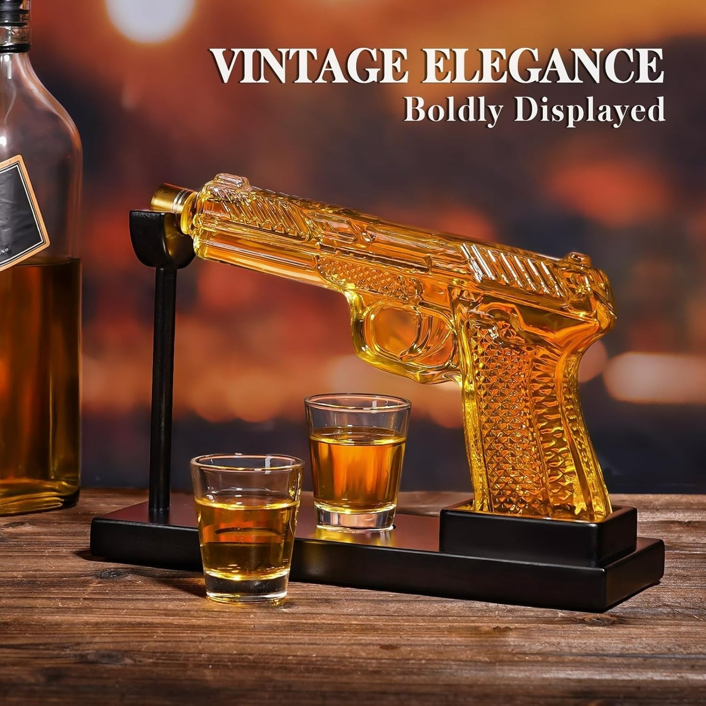 1911 Gun Whiskey Decanter Bottle with Shot Glasses Bar Set