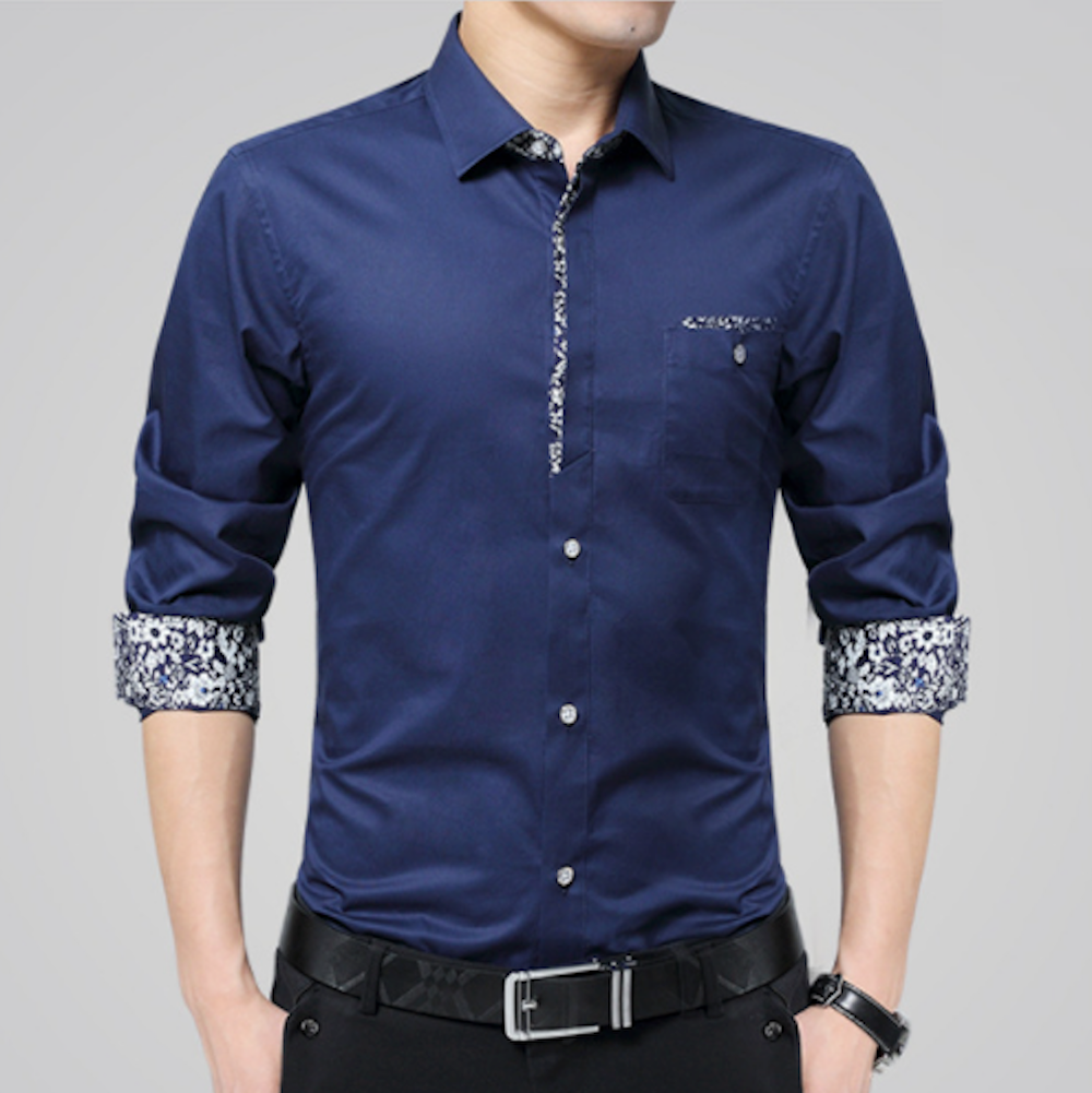 Mens Slim Fit Floral Details Sleeve Shirt