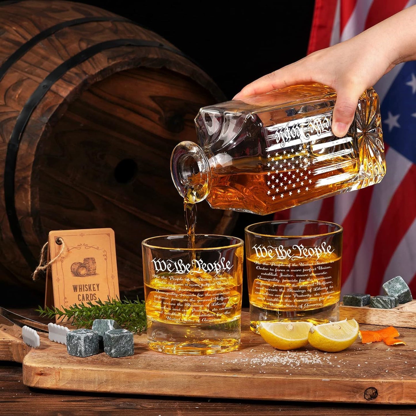 Patriotic Whiskey Decanter Set with 2 Whisky Glasses