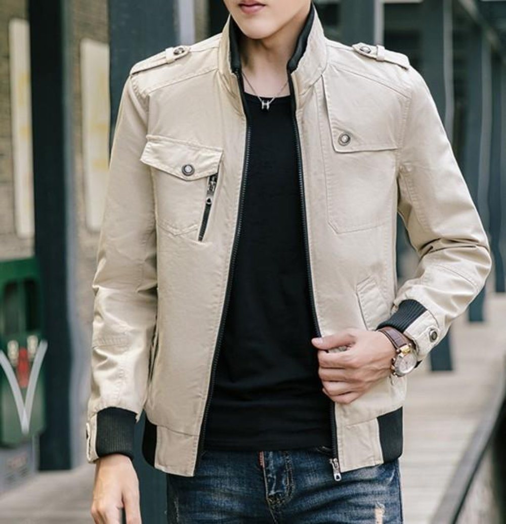 Mens Military Style Stand Collar Jacket