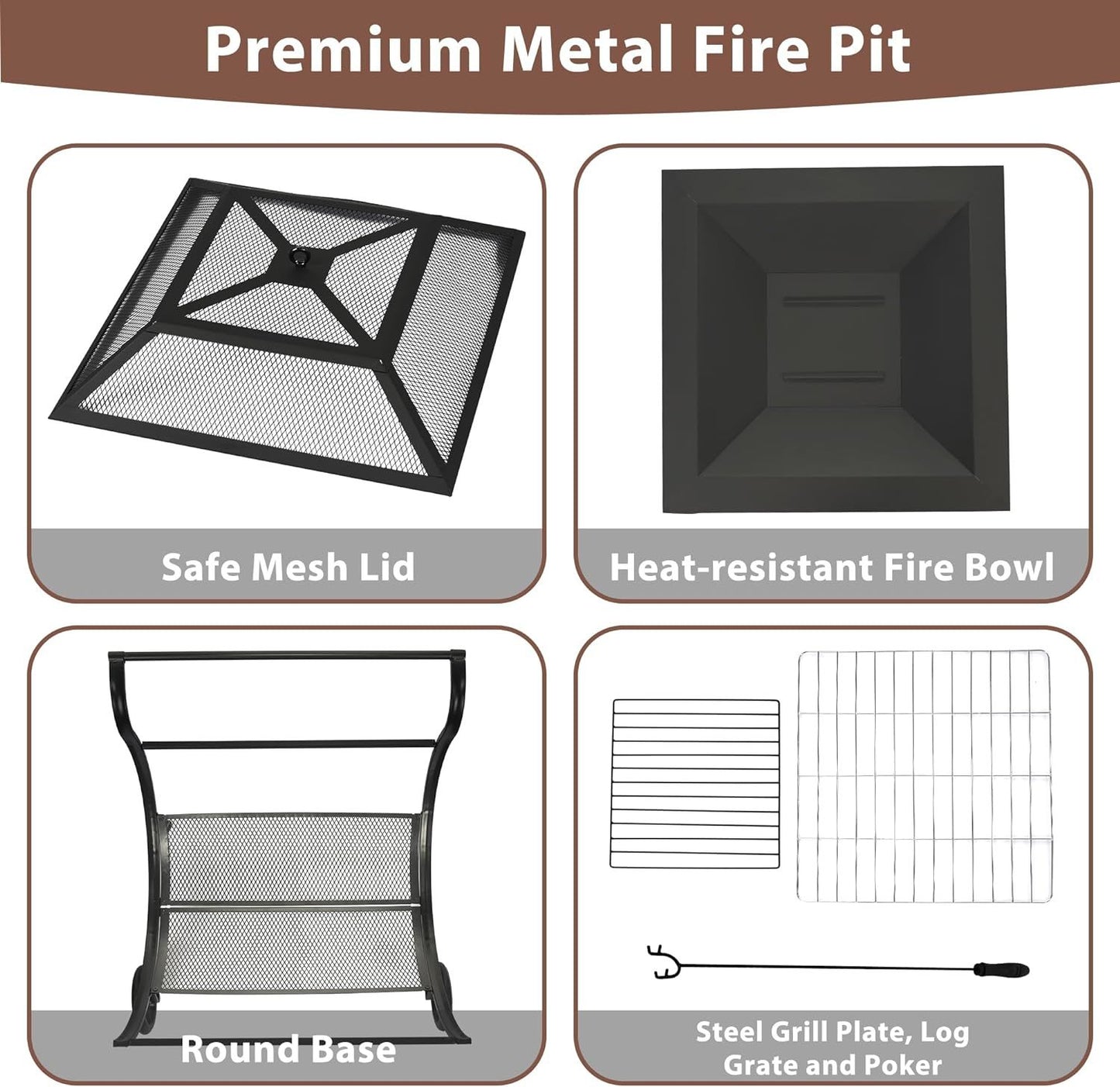 Steel Outdoor Wood Burning Firepit Grill