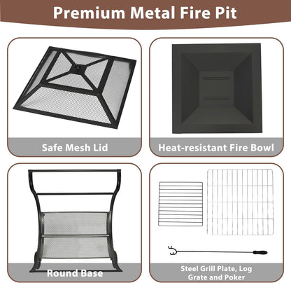 Steel Outdoor Wood Burning Firepit Grill