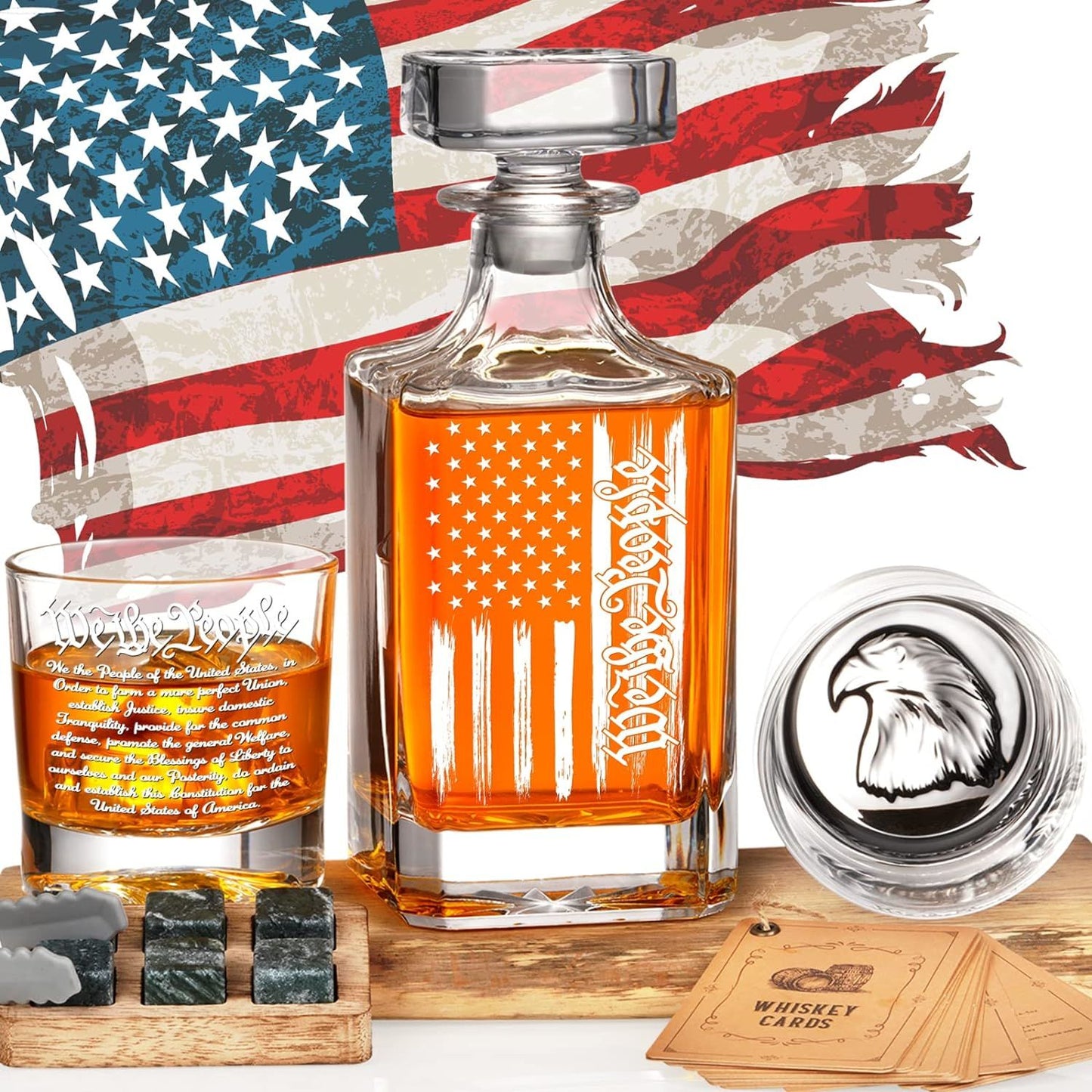 Patriotic Whiskey Decanter Set with 2 Whisky Glasses