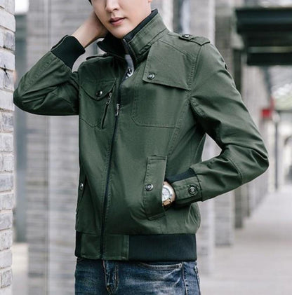 Mens Military Style Stand Collar Jacket