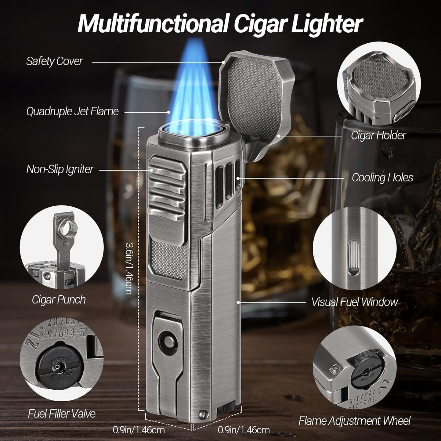 Cigar Travel Humidor and Lighter Set