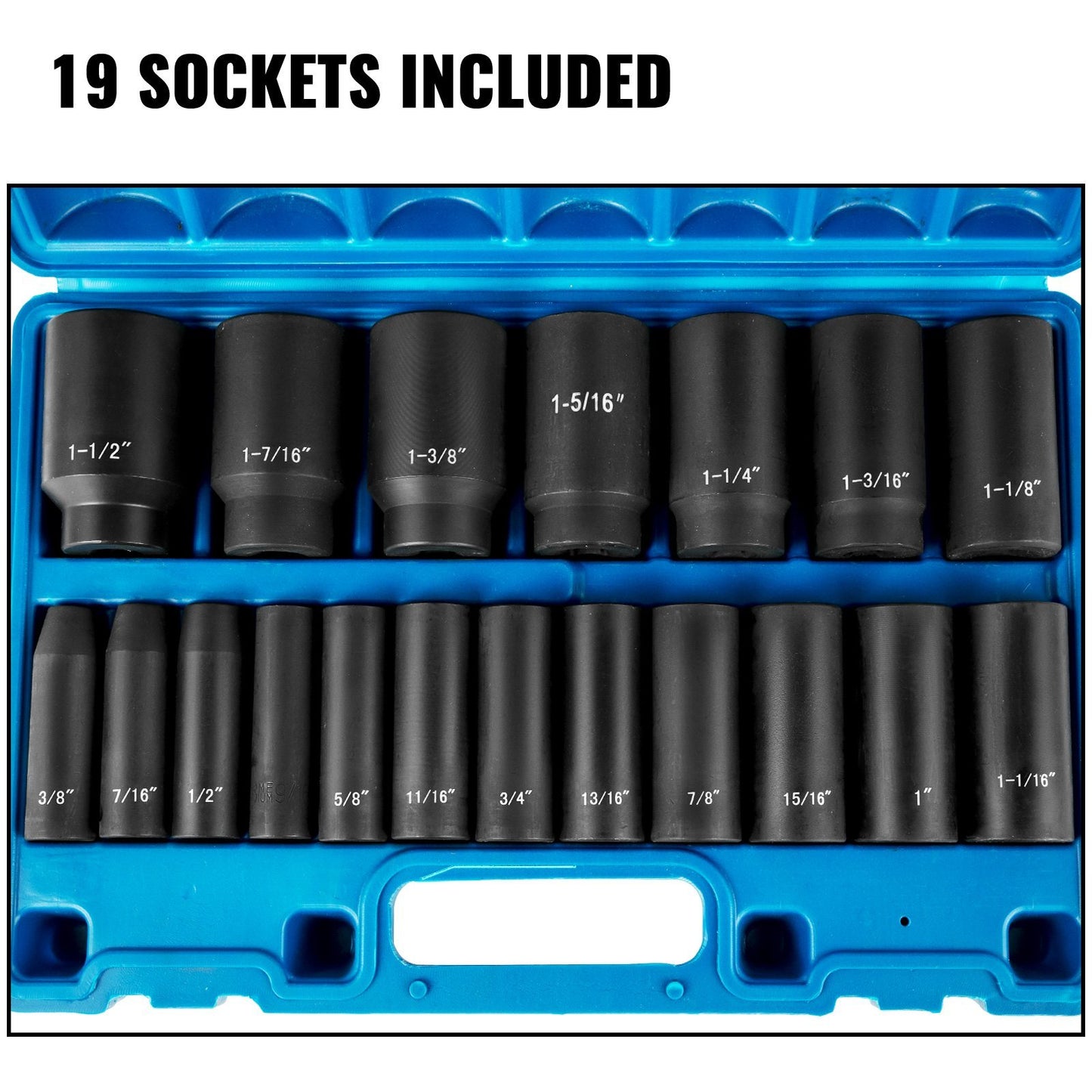 19 Piece Deep 6-Point impact Sockets 6 Point Design