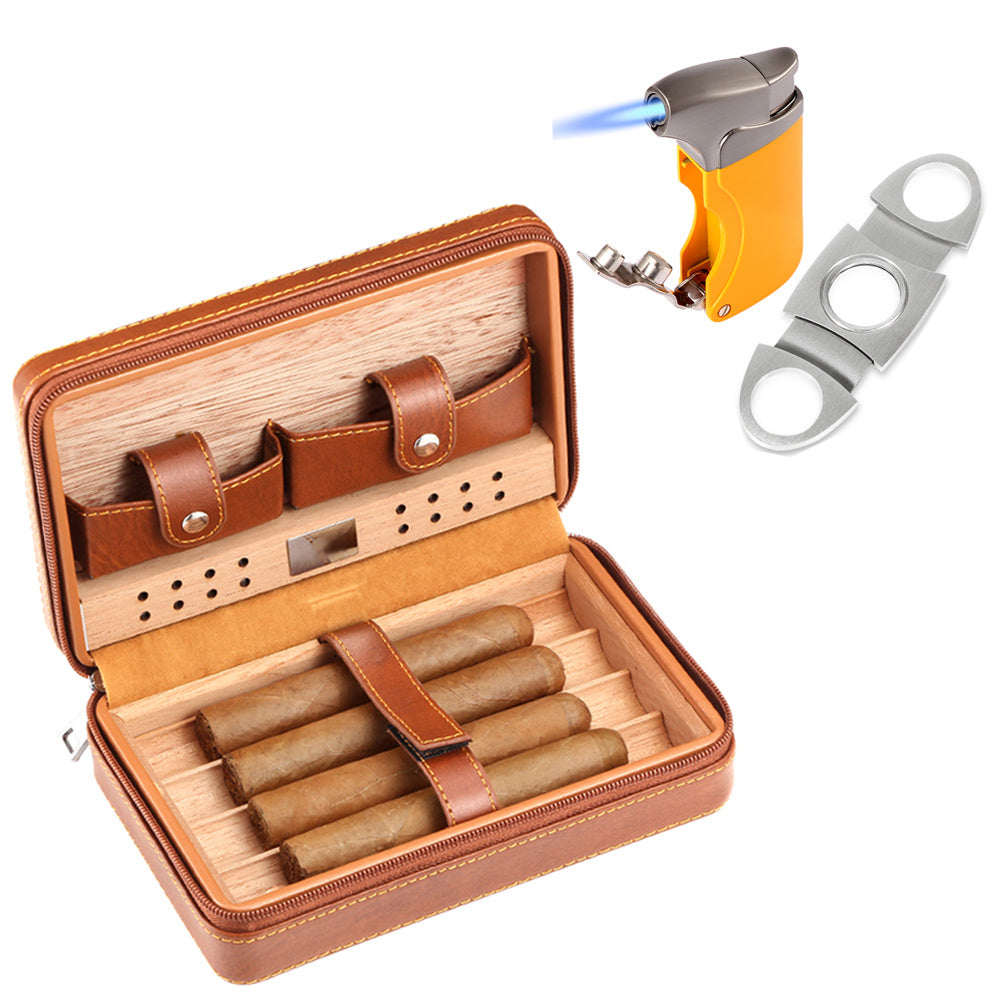 Luxury Cigar Humidor With Lighter Cutter Set