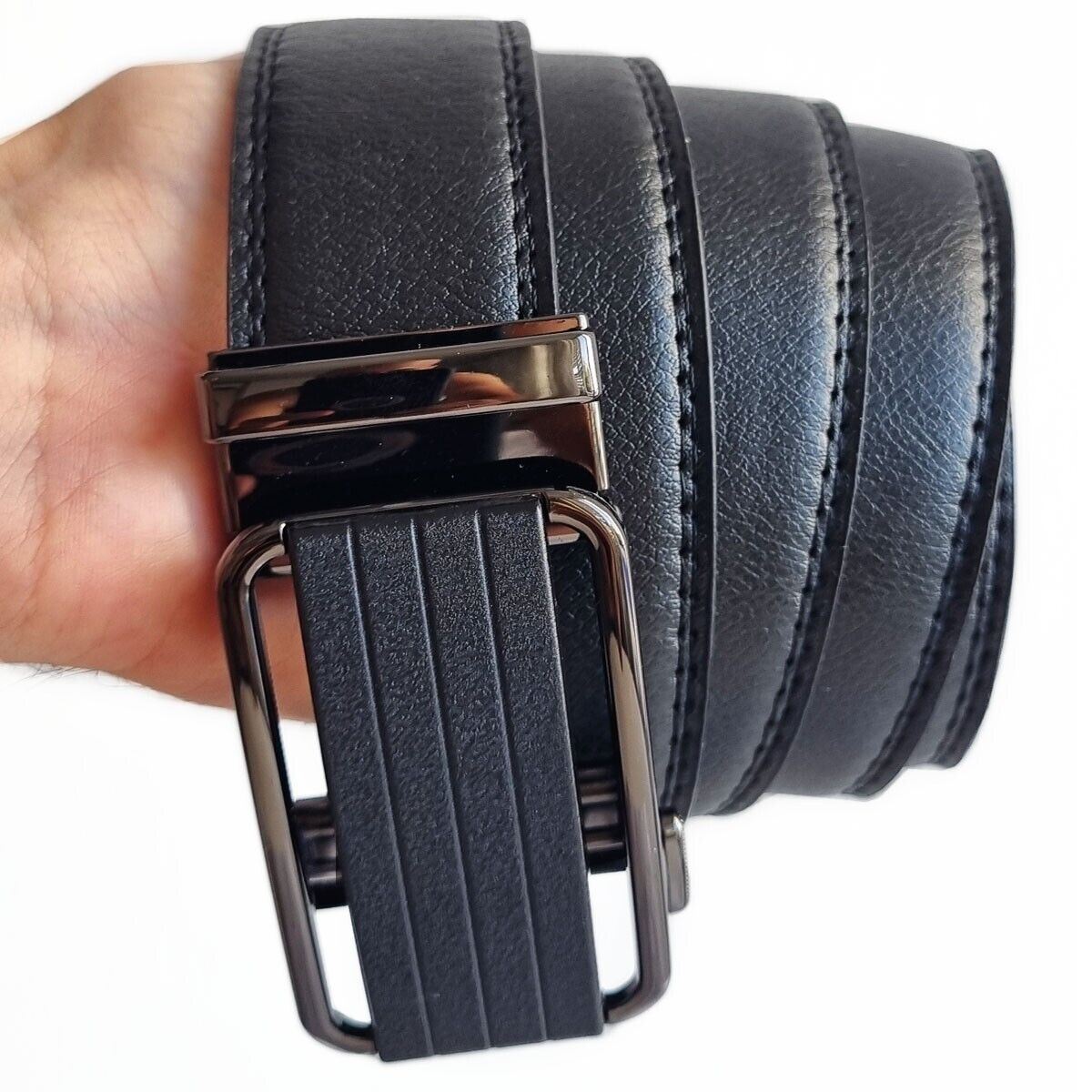 Men's Leather Belt With Slide Buckle Ratchet