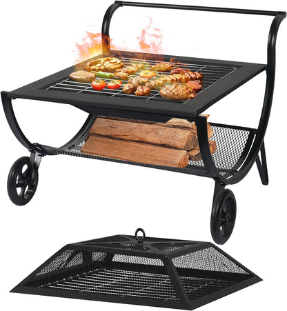 Steel Outdoor Wood Burning Firepit Grill