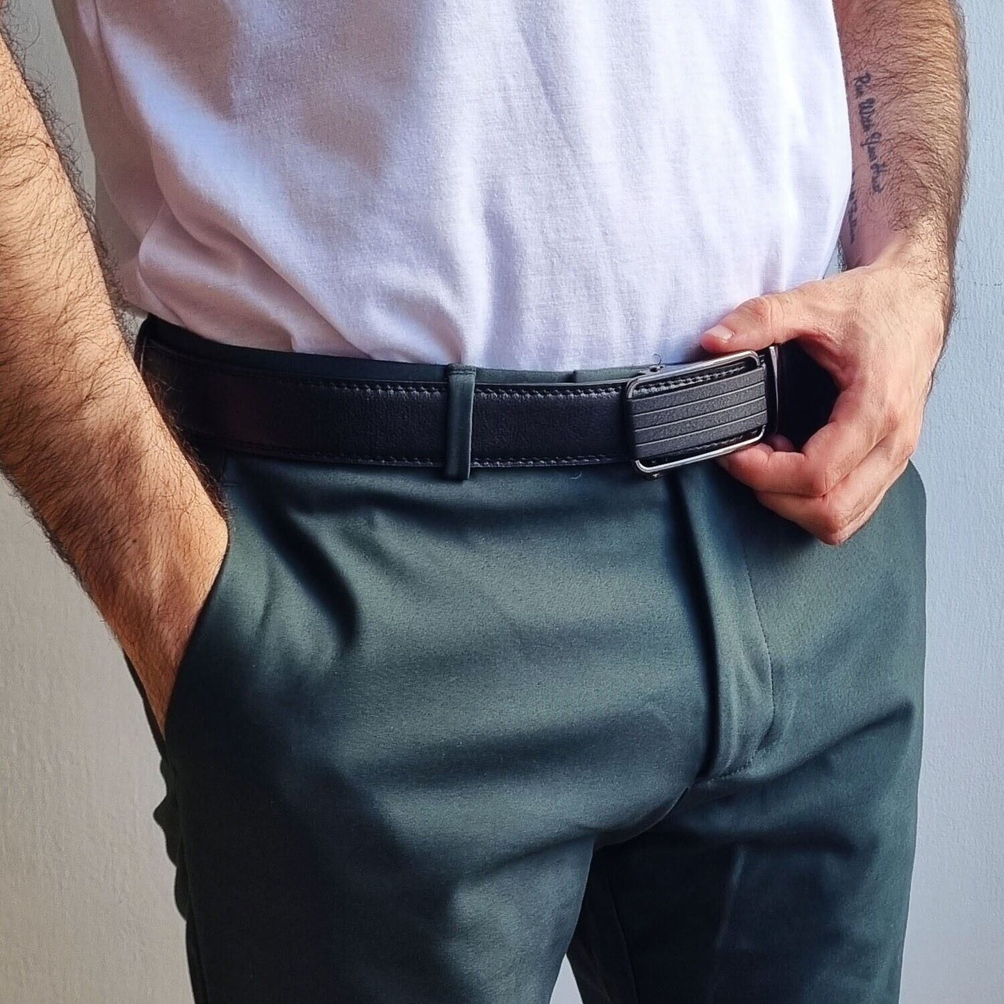 Men's Leather Belt With Slide Buckle Ratchet