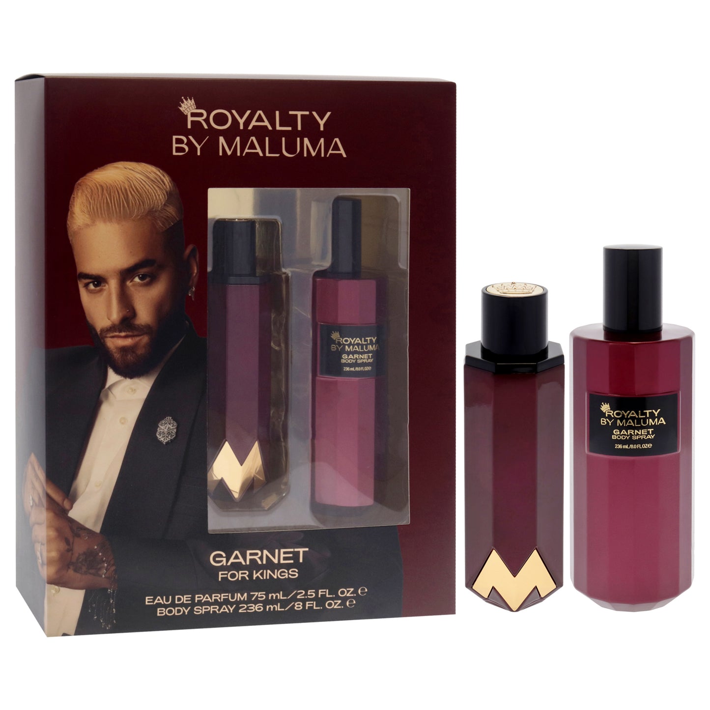 Garnet by Royalty By Maluma for Men - 2 Pc Gift Set 2.5oz EDP Spray, 8oz Body Spray