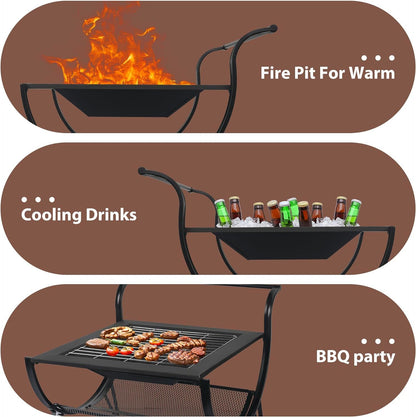 Steel Outdoor Wood Burning Firepit Grill