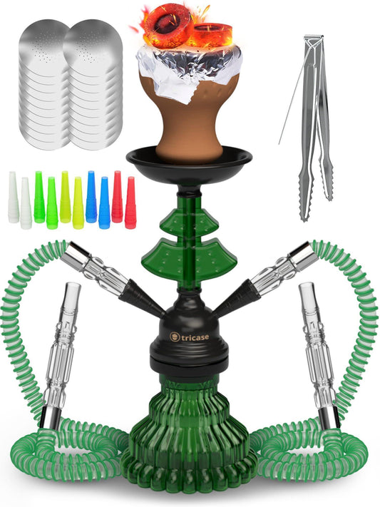 Green Glass 2 Hose Hookah Lil One - 12"