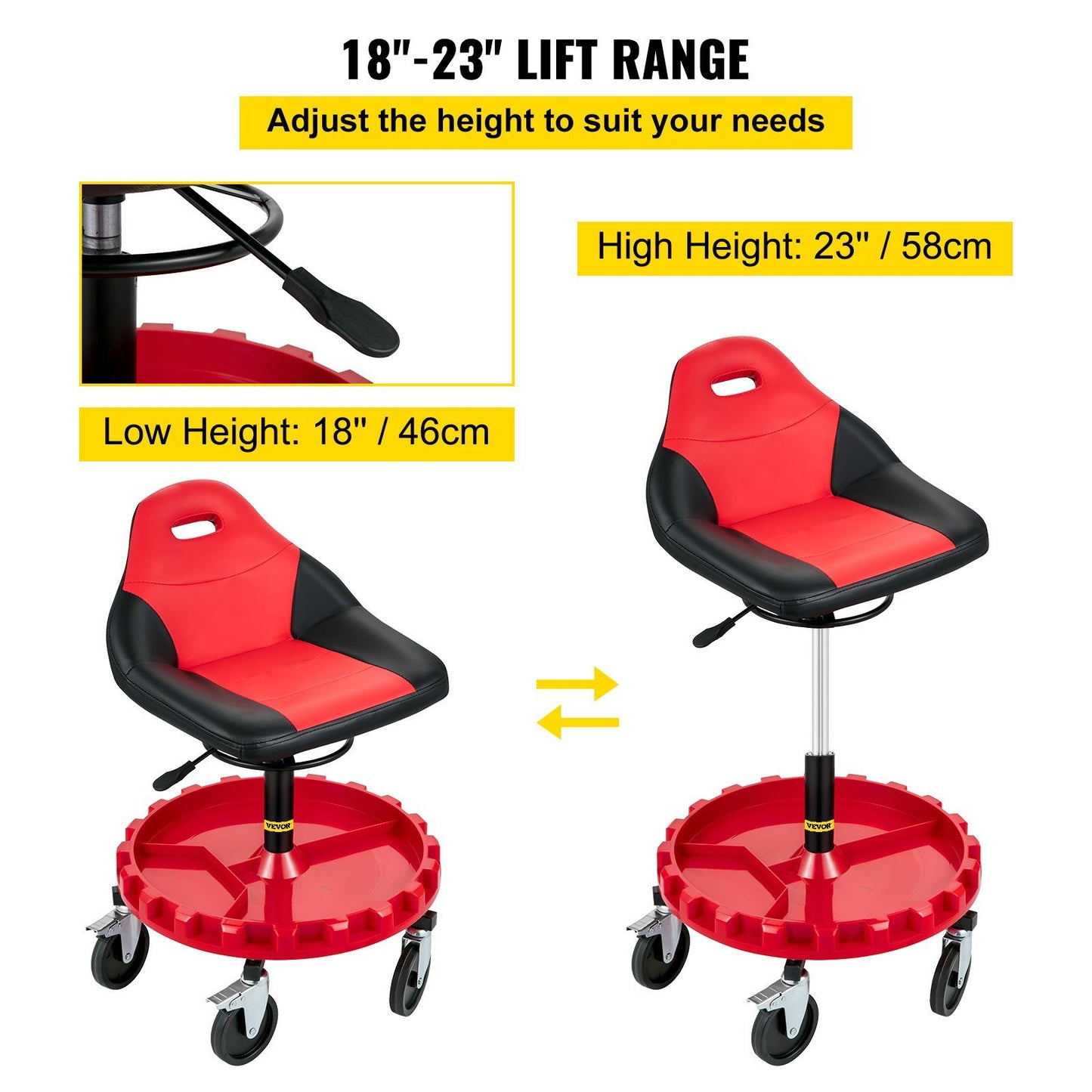 Rolling Garage Stool, 300LBS Capacity