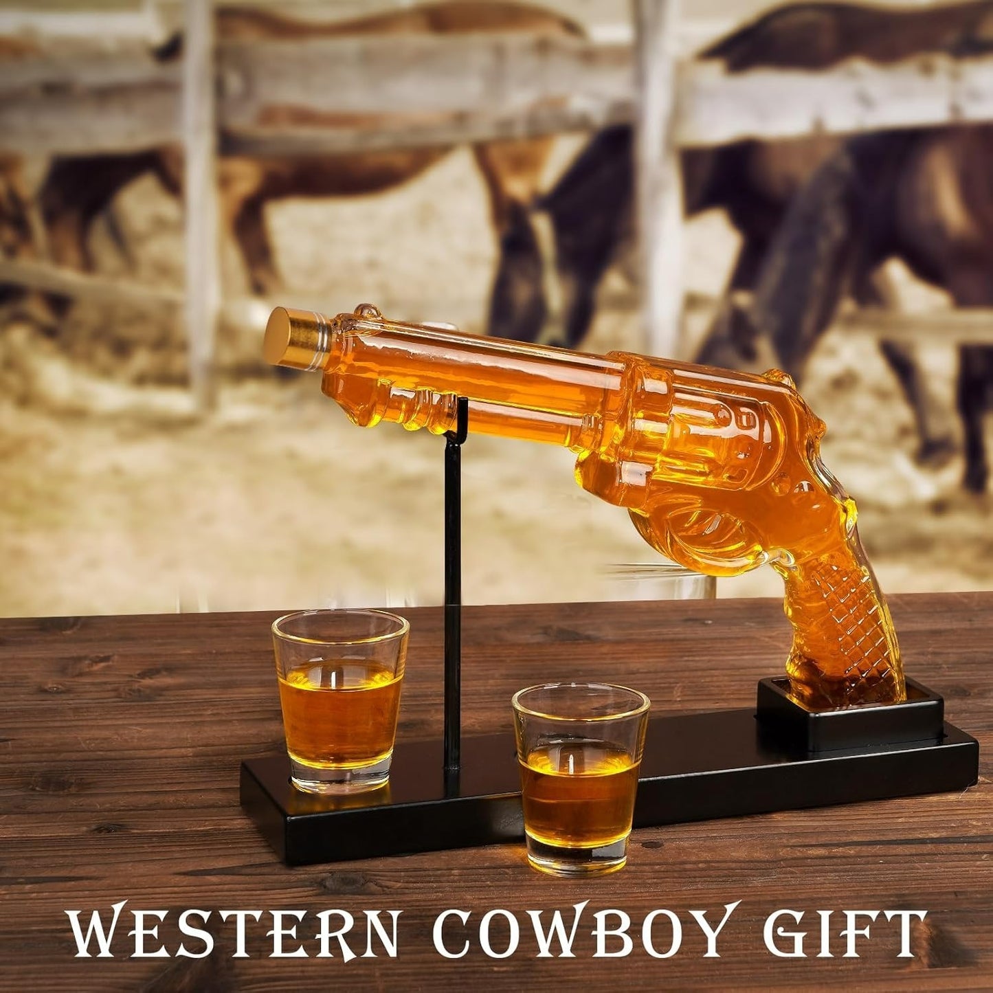 Revolver Whiskey Decanter Bar Set With Shot Glasses