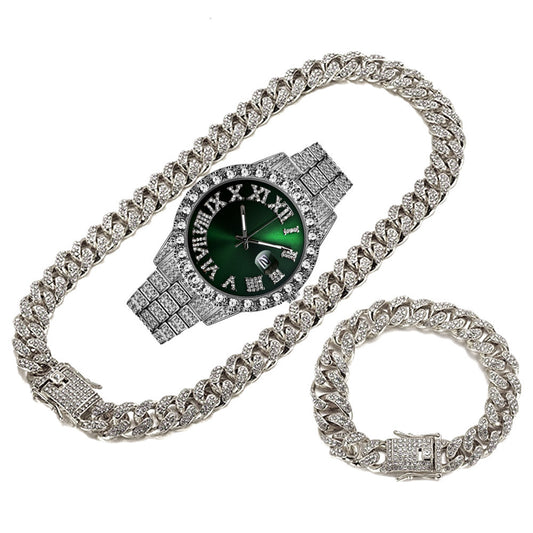 Cuban Link Chain Set Necklace +Watch+Bracelet